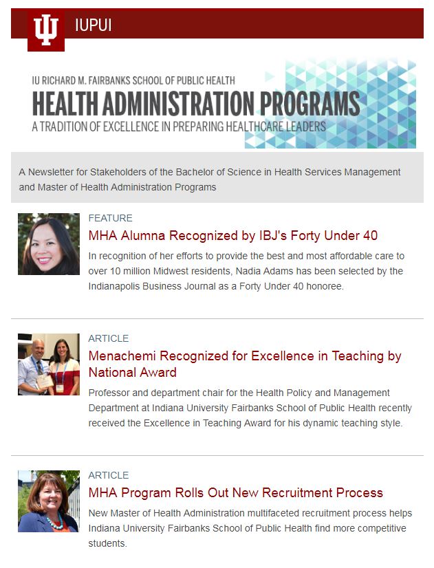 health administration newsletter screenshot
