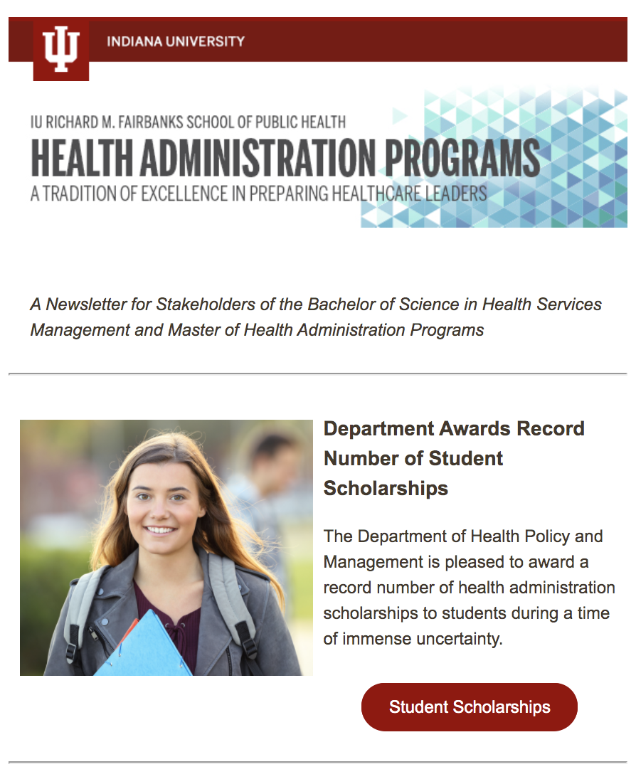 health administration newsletter screenshot