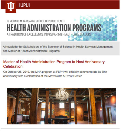 health administration newsletter screenshot