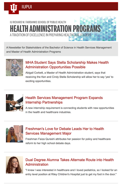 health administration newsletter screenshot