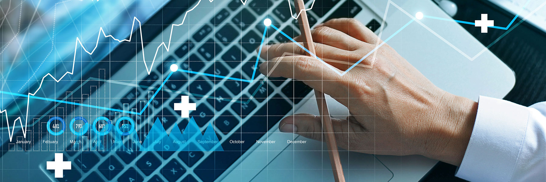 Analyzing data and growth chart healthcare business graph and medical examination on laptop screen