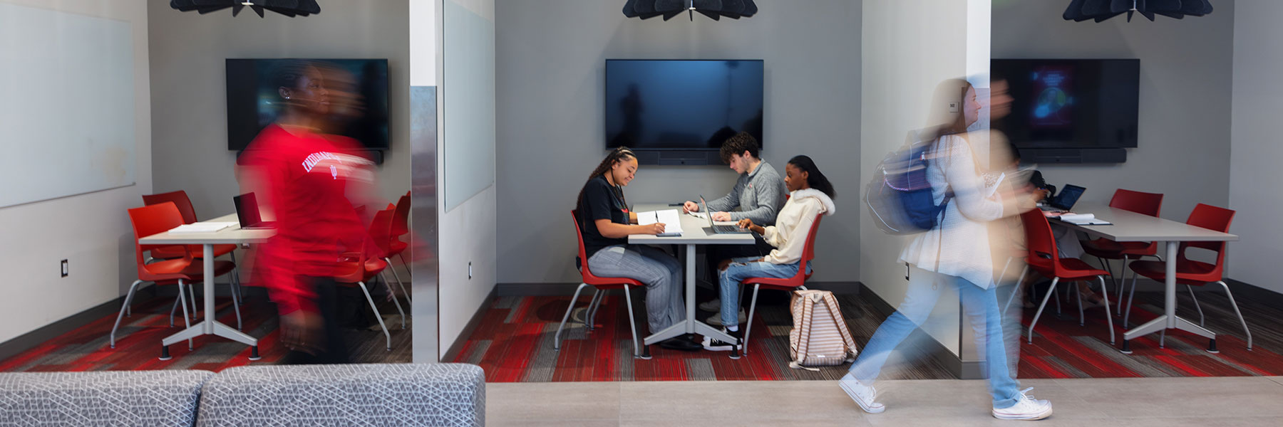 group of students studying in the health sciences building
