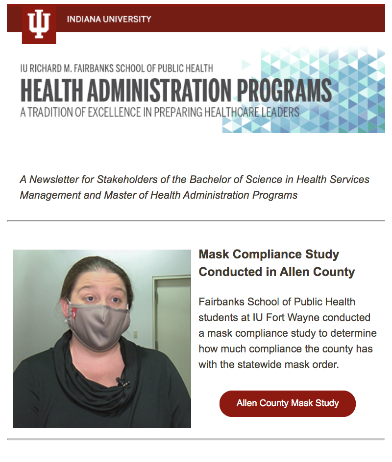 health administration newsletter screenshot