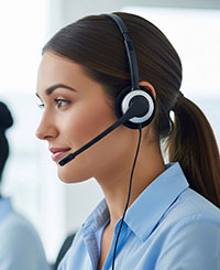 side view of woman wearing headset